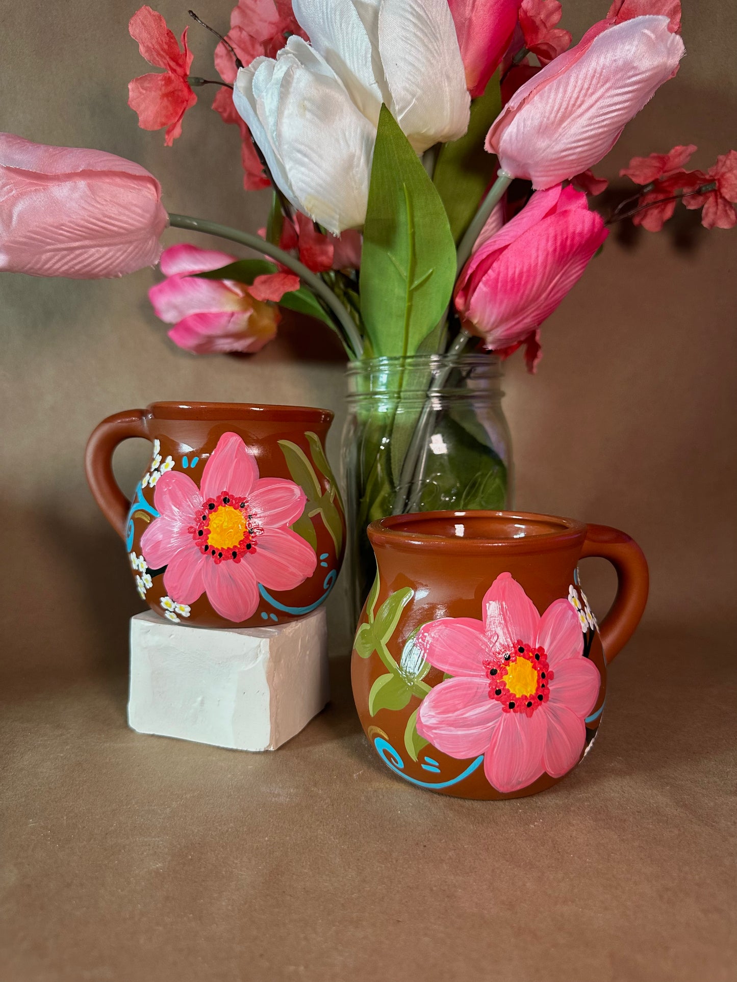 12 oz Hand painted Mexican clay mugs