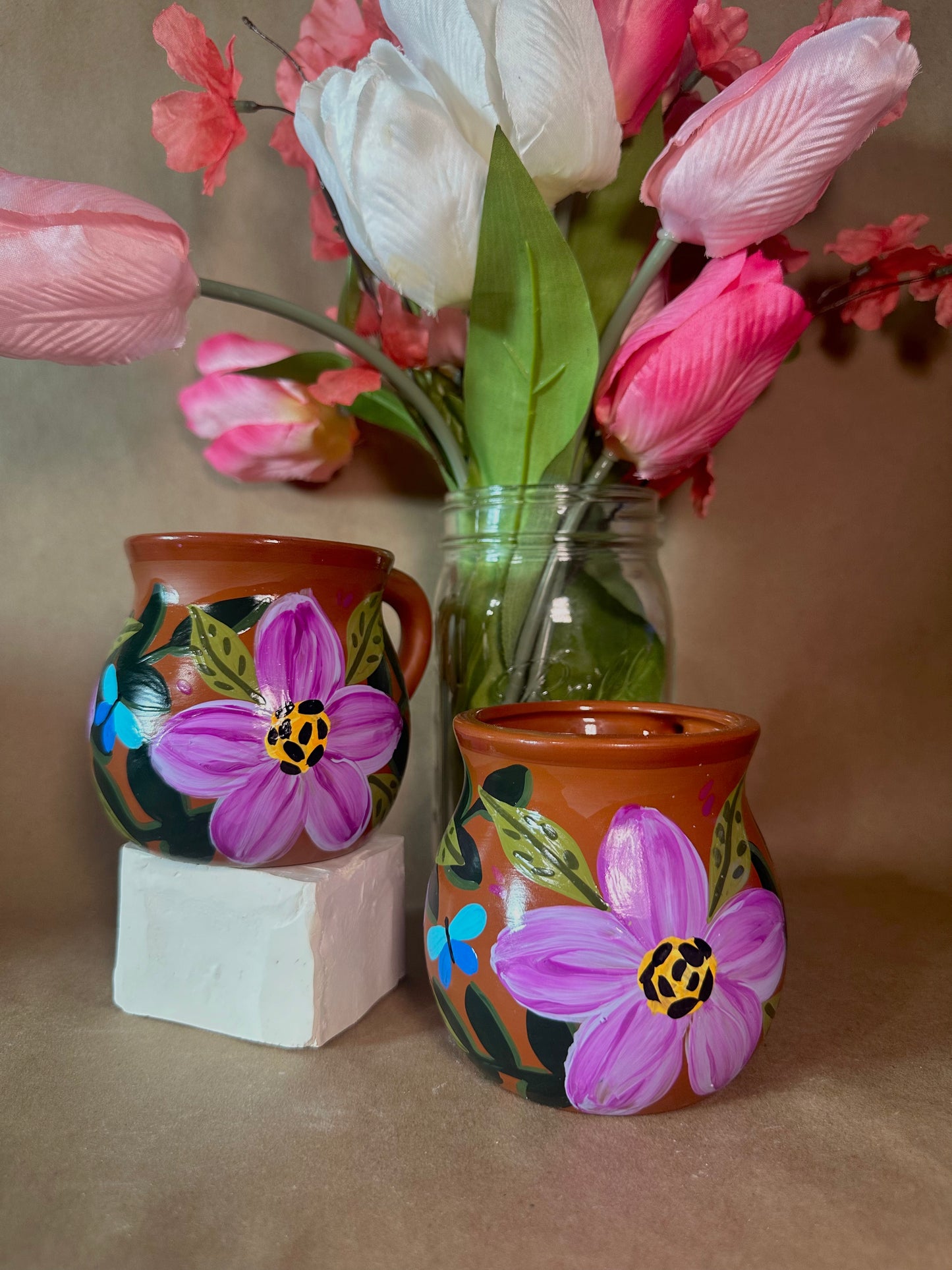 12 oz Hand painted Mexican clay mugs