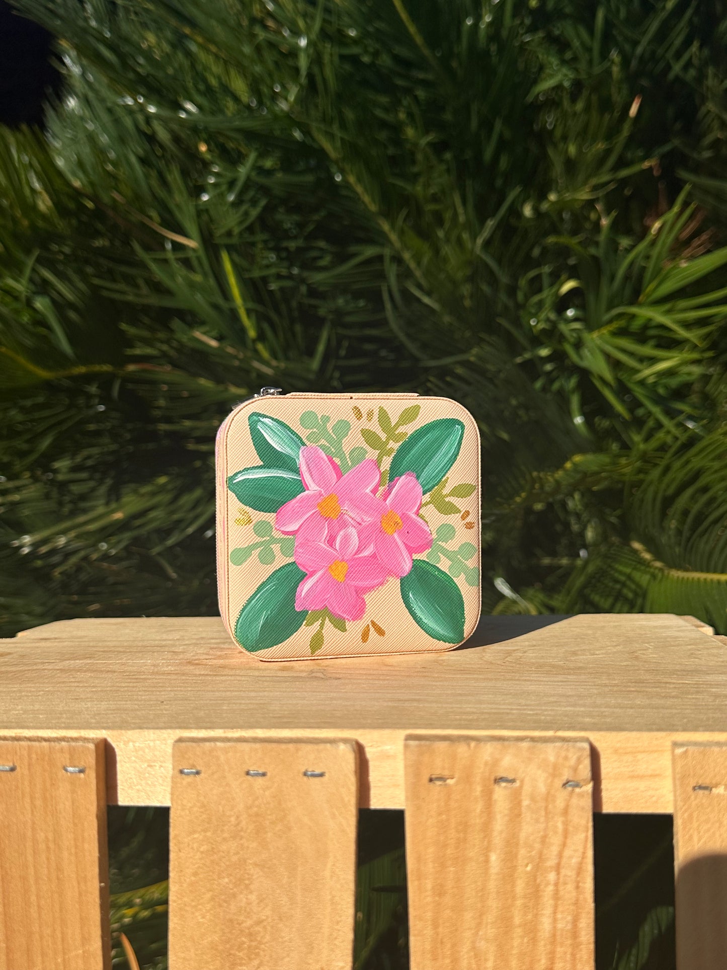 Pink floral jewelry box