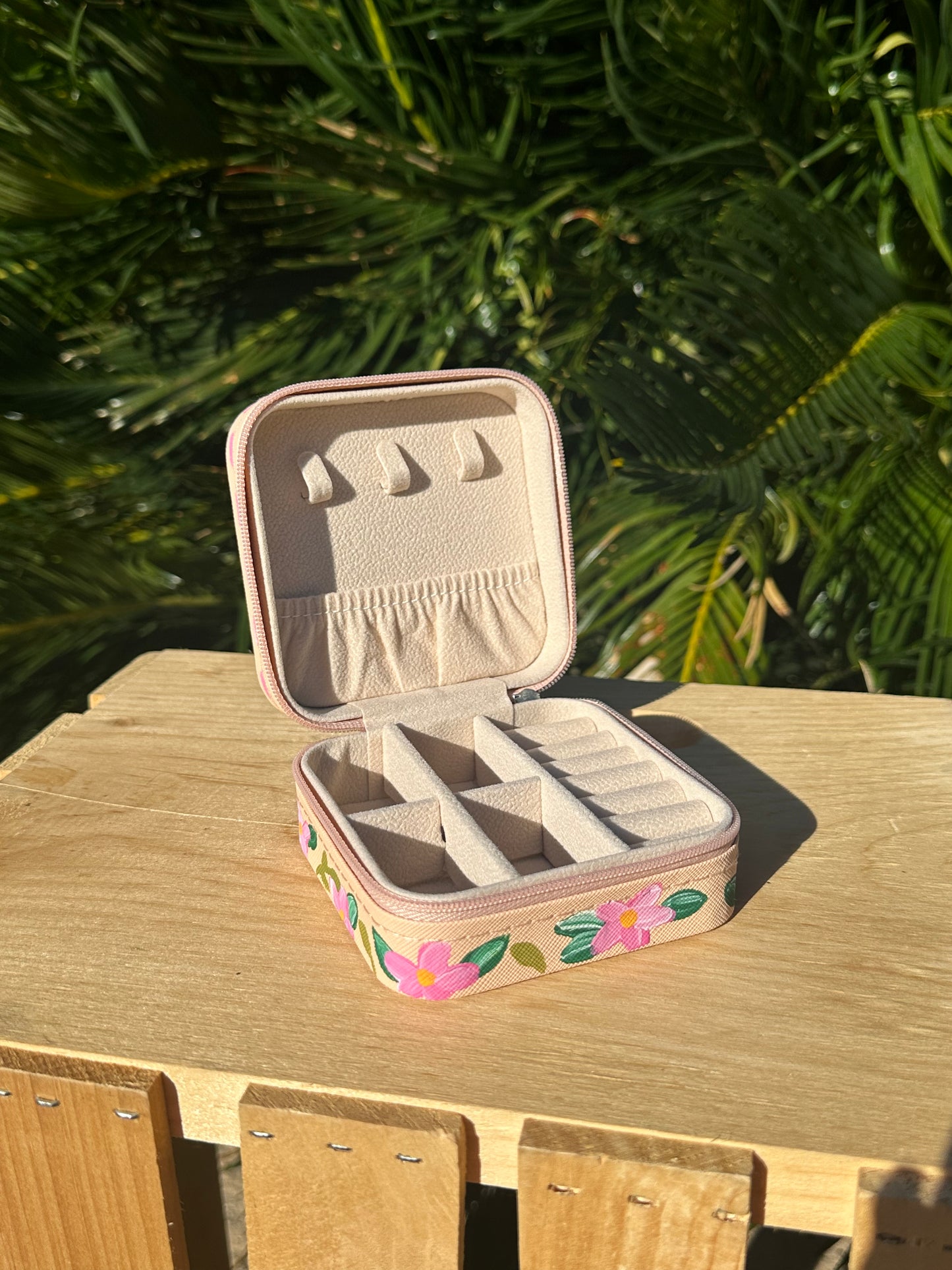 Pink floral jewelry box