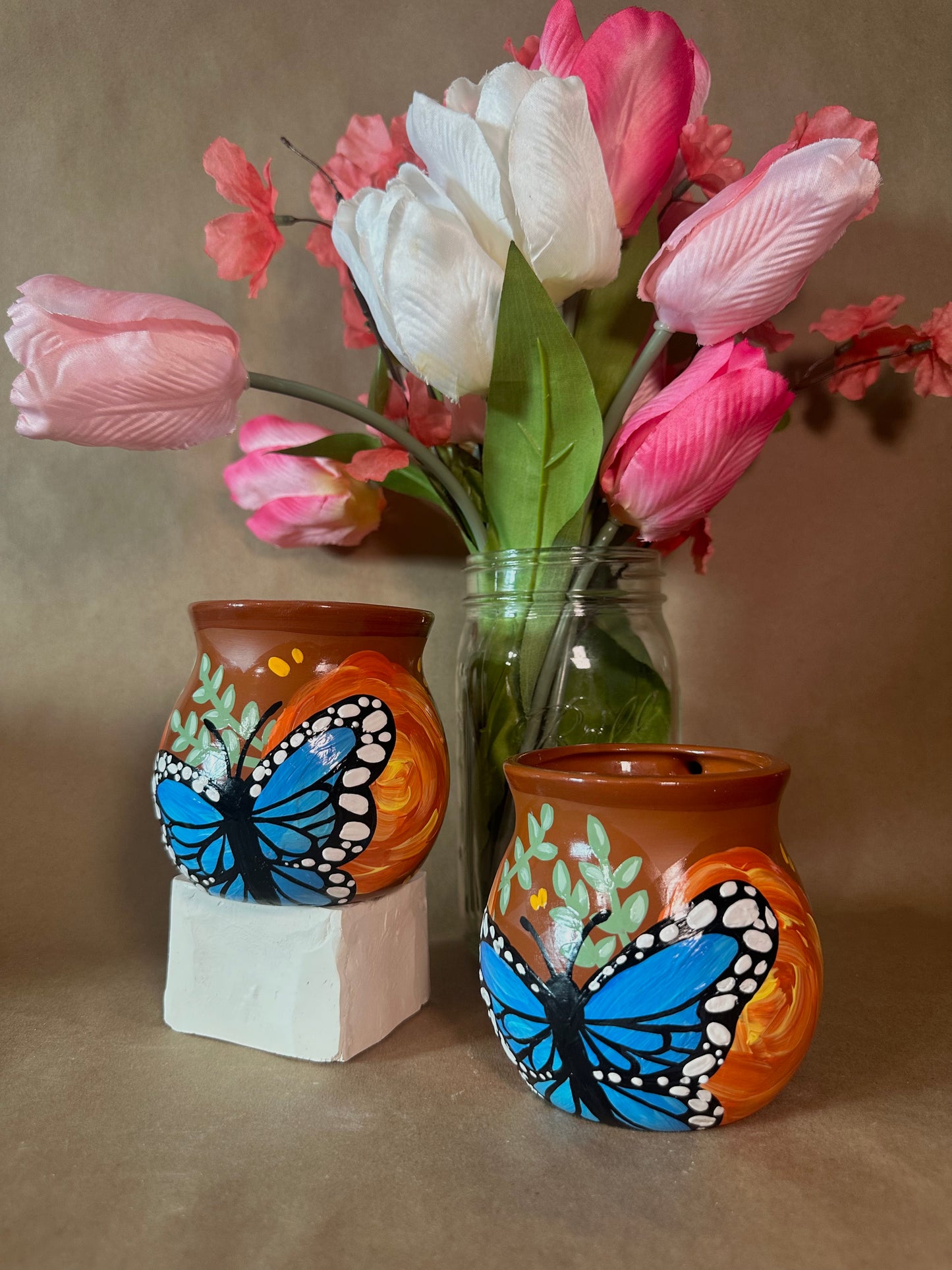 12 oz Hand painted Mexican clay mugs